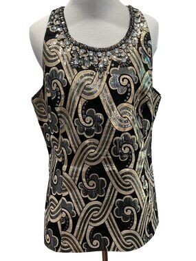 Lilly Pulitzer Embellished Tropic Top Size 14 Metallic Brocade Glam Gala Festive